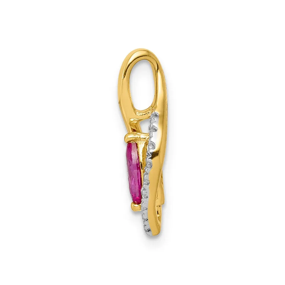 14k Diamond and Marquise .32 Ruby Pendant