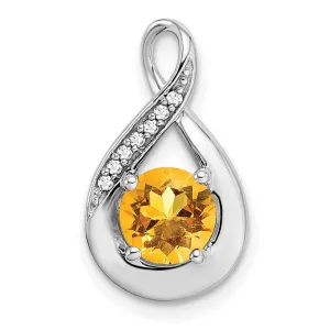 14k White Gold Citrine and Diamond Pendant