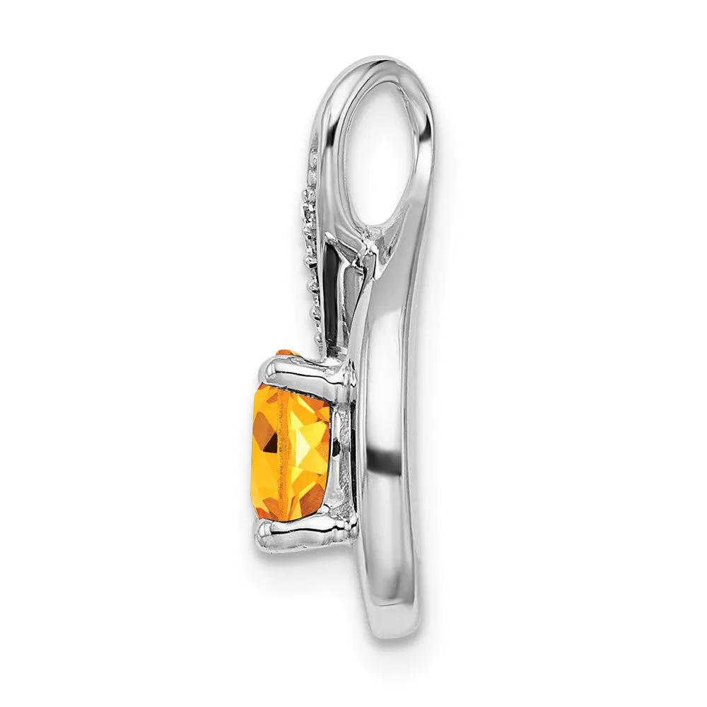14k White Gold Citrine and Diamond Pendant