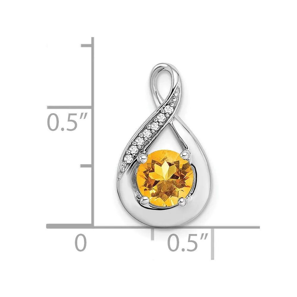 14k White Gold Citrine and Diamond Pendant