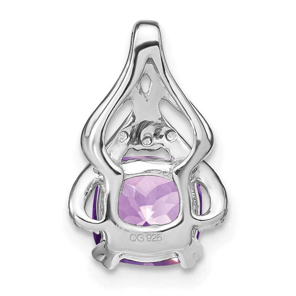 14k White Gold Cushion Amethyst and Diamond Pendant