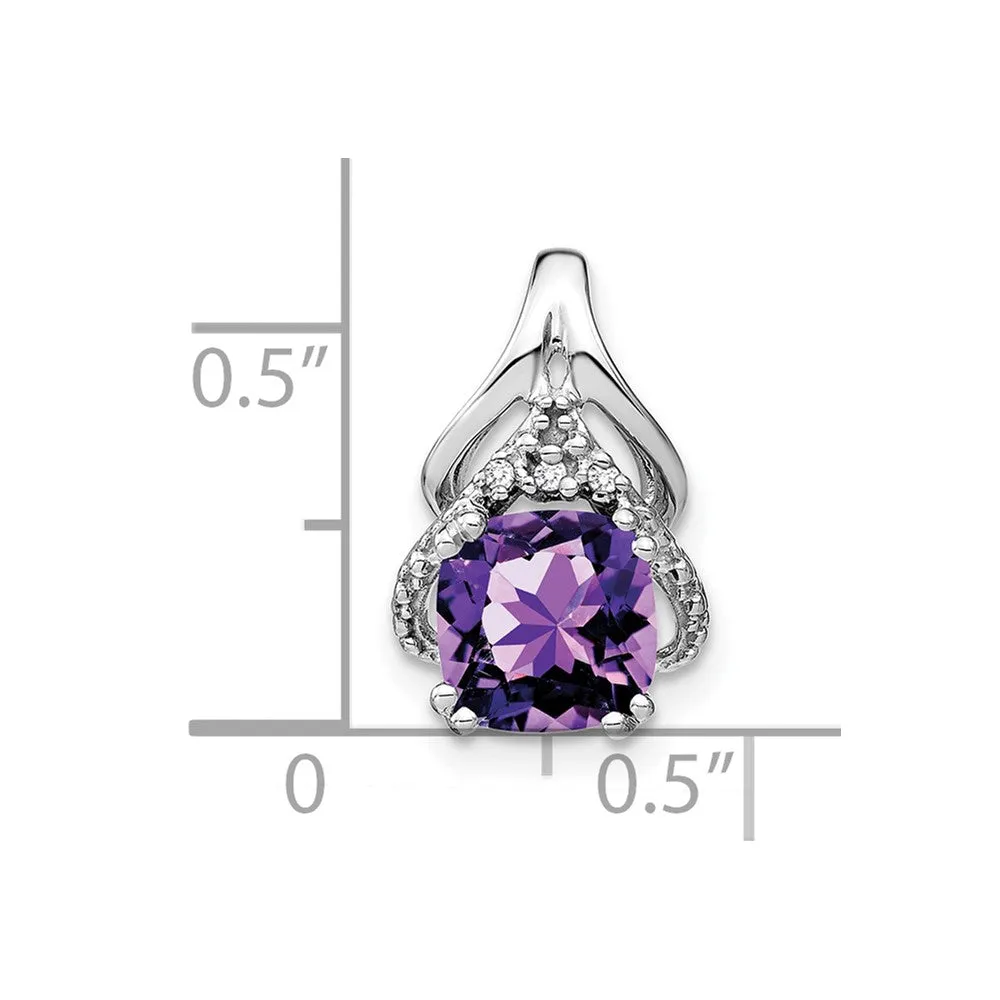 14k White Gold Cushion Amethyst and Diamond Pendant