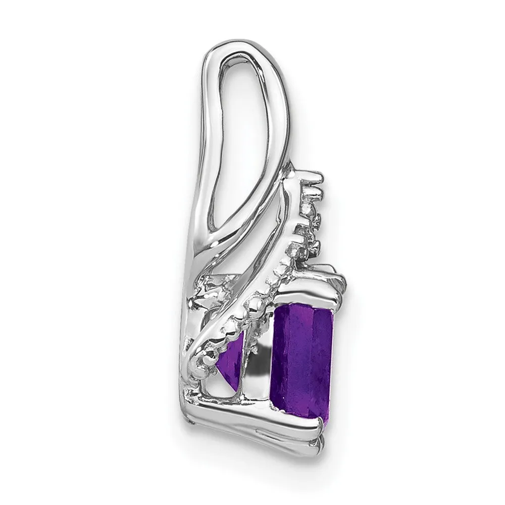14k White Gold Cushion Amethyst and Diamond Pendant