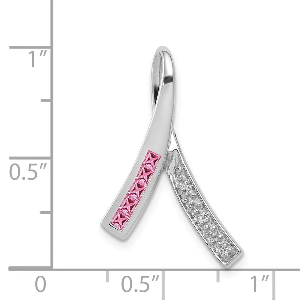 14k White Gold Diamond and Pink Sapphire Pendant