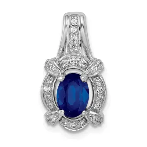 14k White Gold Diamond and Sapphire Fancy Oval Pendant