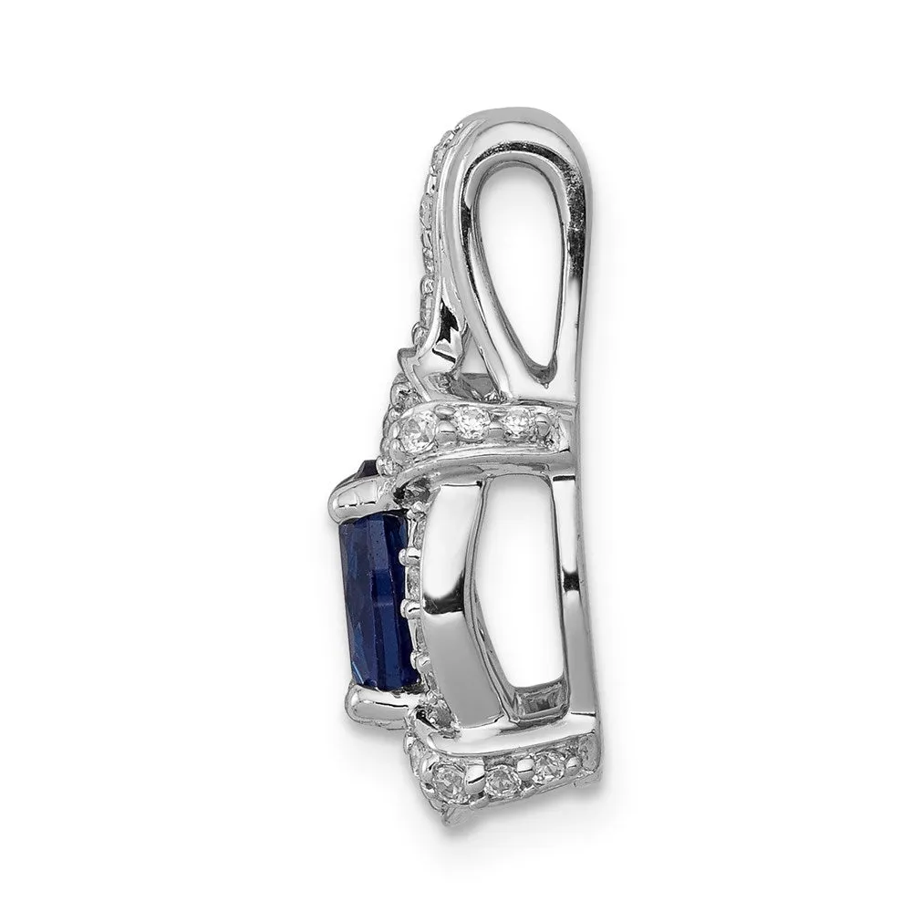 14k White Gold Diamond and Sapphire Fancy Oval Pendant