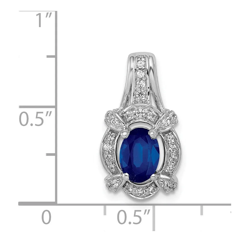 14k White Gold Diamond and Sapphire Fancy Oval Pendant