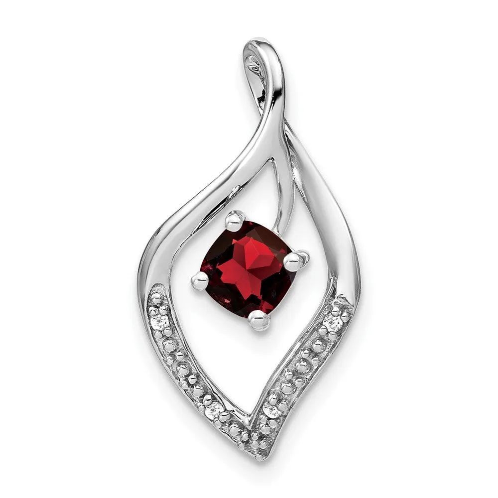 14k White Gold Garnet and Diamond Pendant