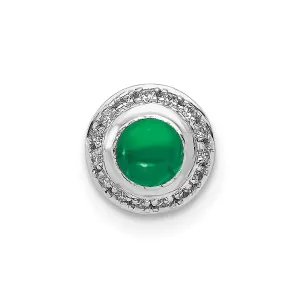 14k White Gold Halo Diamond and Cabochon .47 Emerald Chain Slide