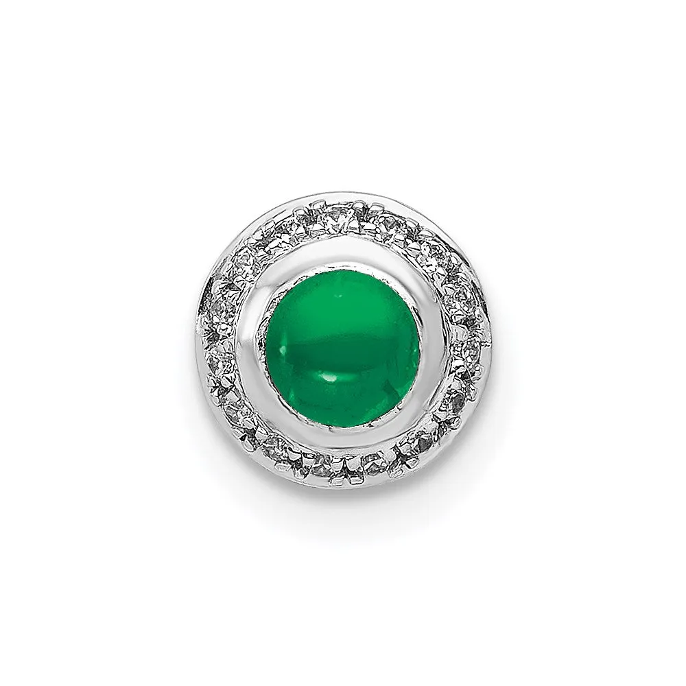 14k White Gold Halo Diamond and Cabochon .47 Emerald Chain Slide