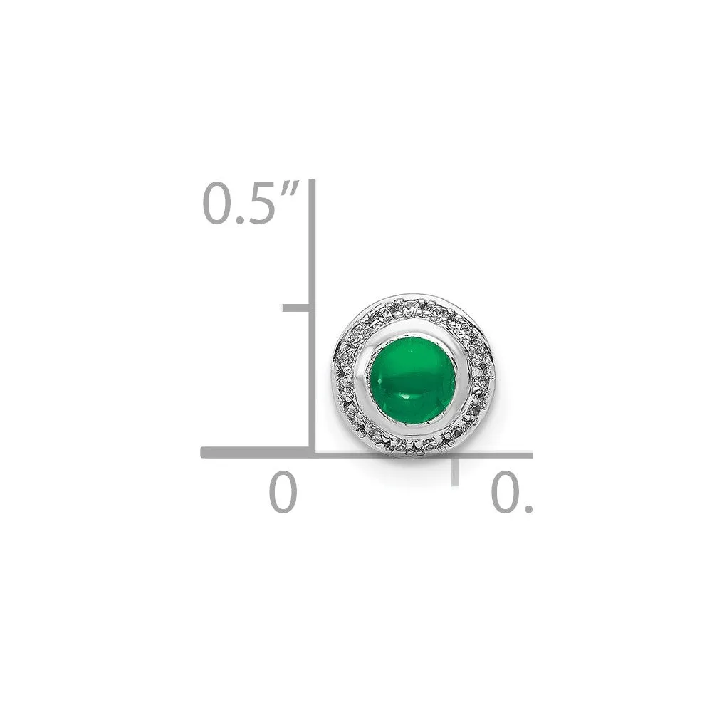 14k White Gold Halo Diamond and Cabochon .47 Emerald Chain Slide