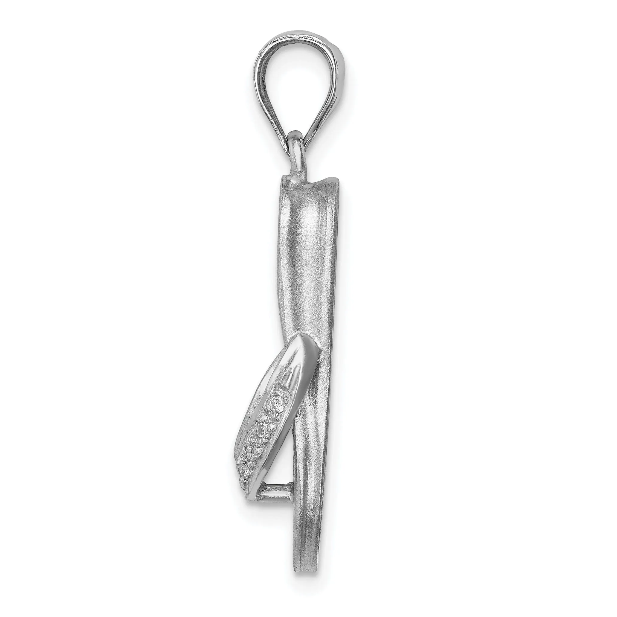14K White Gold Solid Satin Diamond Flip Flop Sandal Pendant
