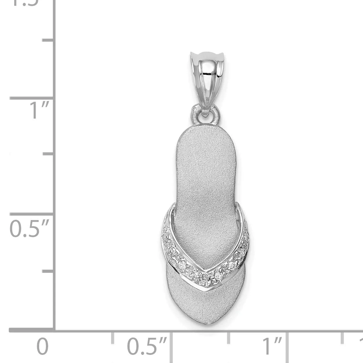 14K White Gold Solid Satin Diamond Flip Flop Sandal Pendant