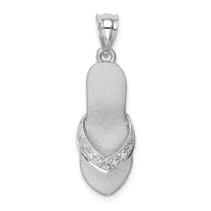 14K White Gold Solid Satin Diamond Flip Flop Sandal Pendant
