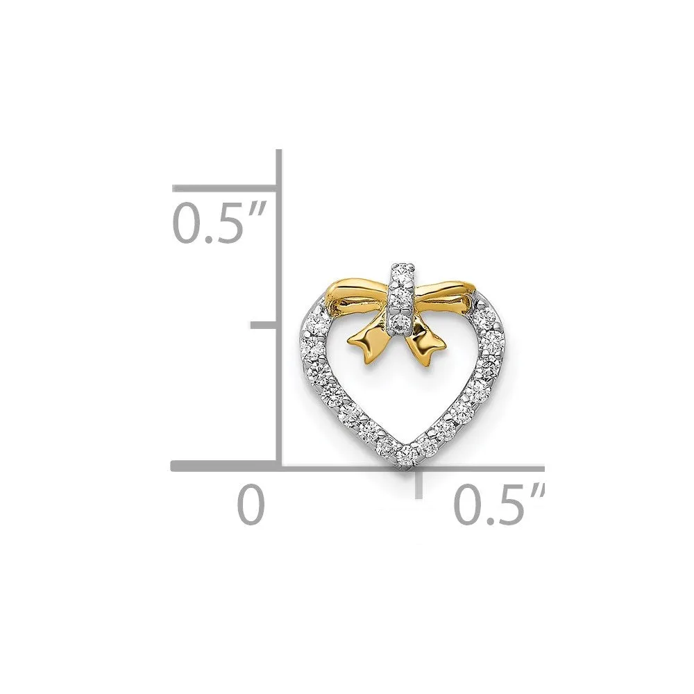 14k White w/ Yellow Rhod Polished 1/10ct. Diamond Heart w/ Bow Chain Slide