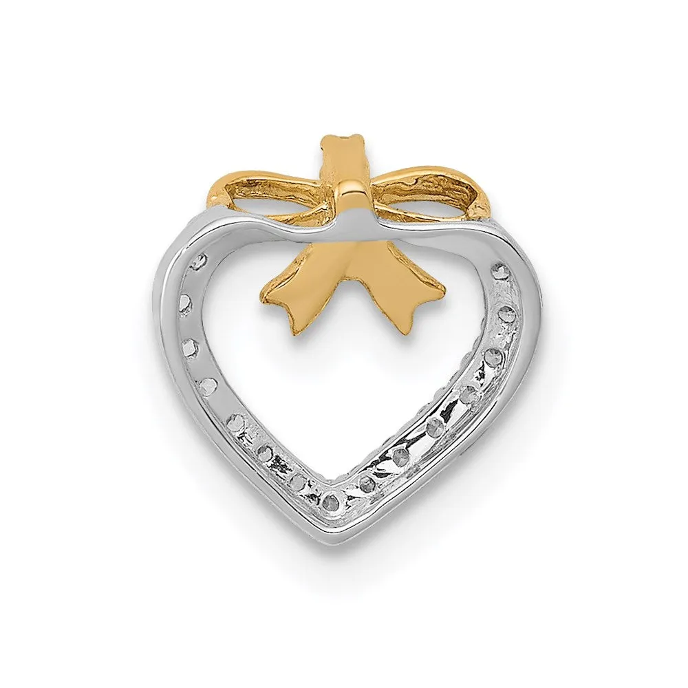 14k White w/ Yellow Rhod Polished 1/10ct. Diamond Heart w/ Bow Chain Slide