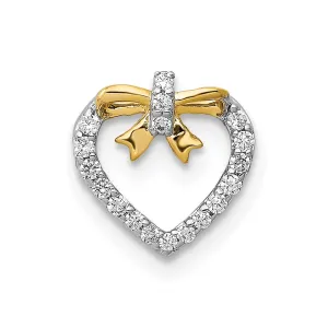 14k White w/ Yellow Rhod Polished 1/10ct. Diamond Heart w/ Bow Chain Slide