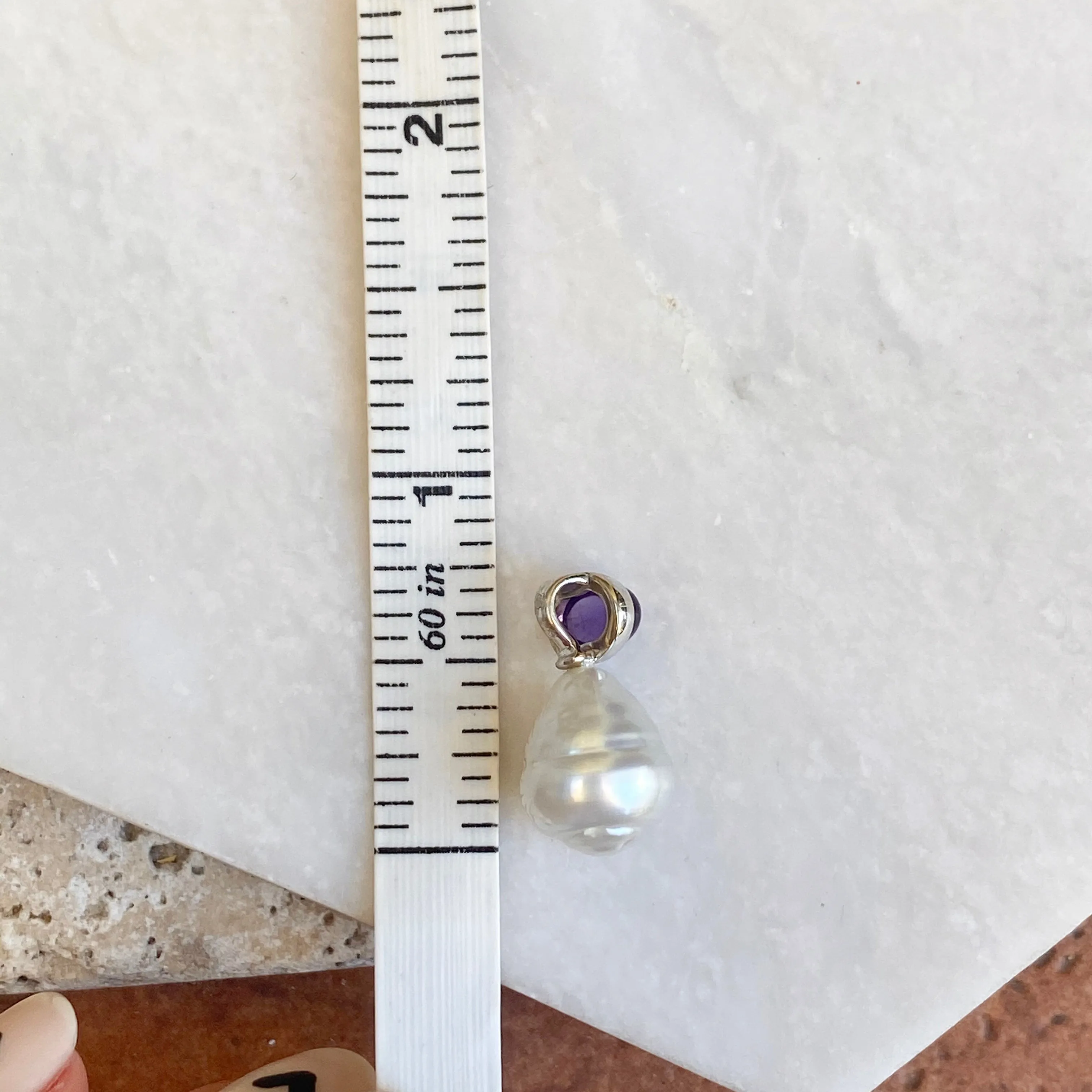 14KT White Gold Cabochon Amethyst   11mm Paspaley South Sea Pearl Pendant Slide #3