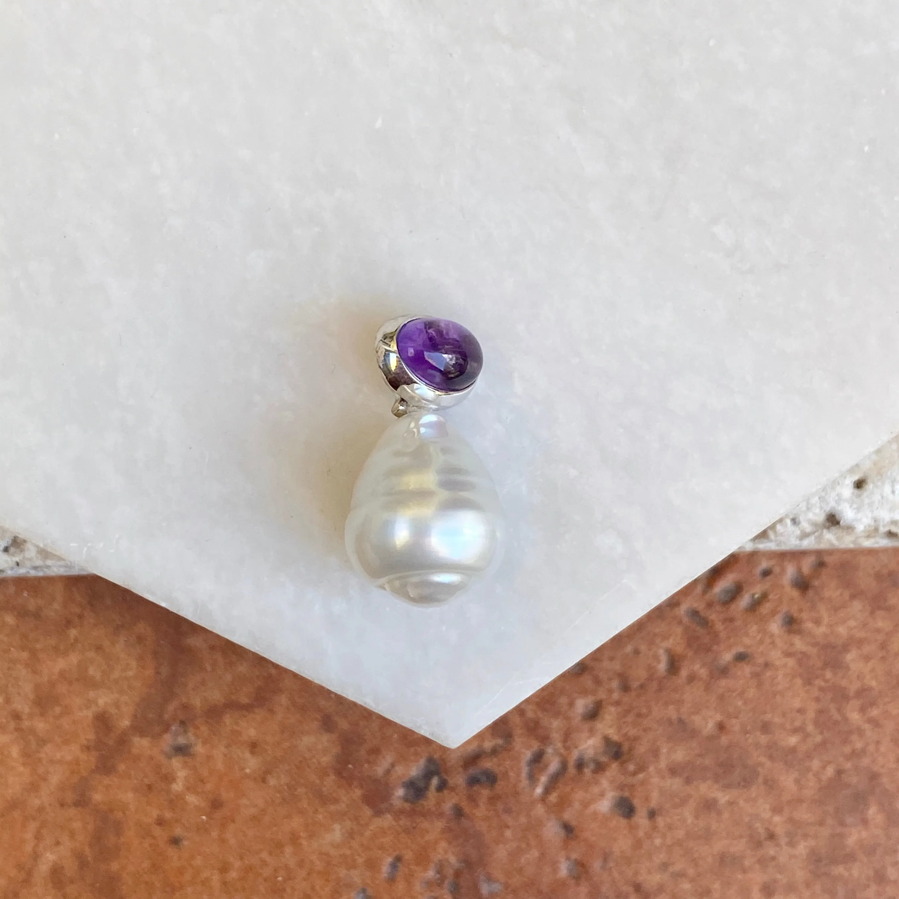14KT White Gold Cabochon Amethyst   11mm Paspaley South Sea Pearl Pendant Slide #3