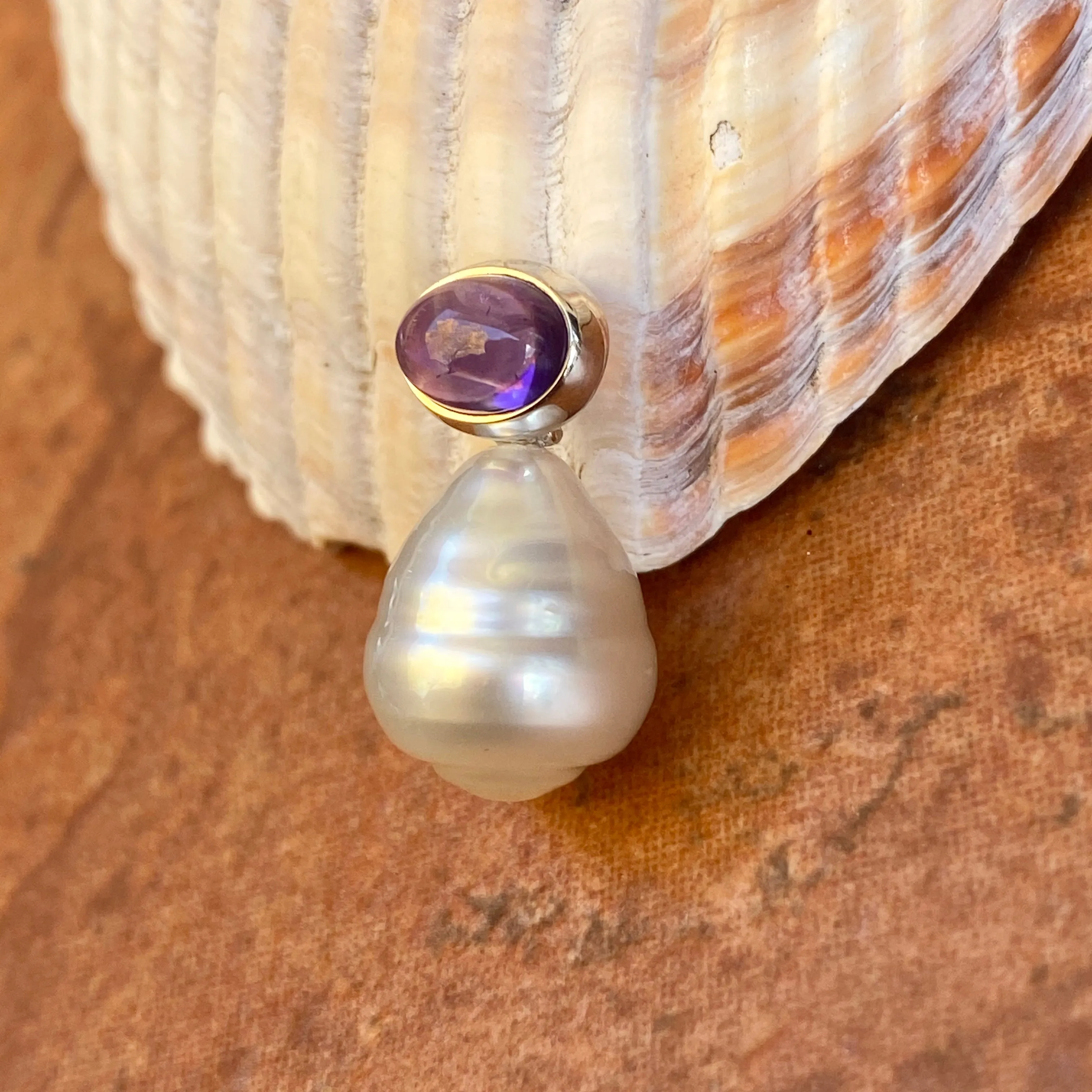 14KT White Gold Cabochon Amethyst   11mm Paspaley South Sea Pearl Pendant Slide #3