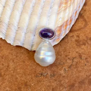 14KT White Gold Cabochon Amethyst   11mm Paspaley South Sea Pearl Pendant Slide #3