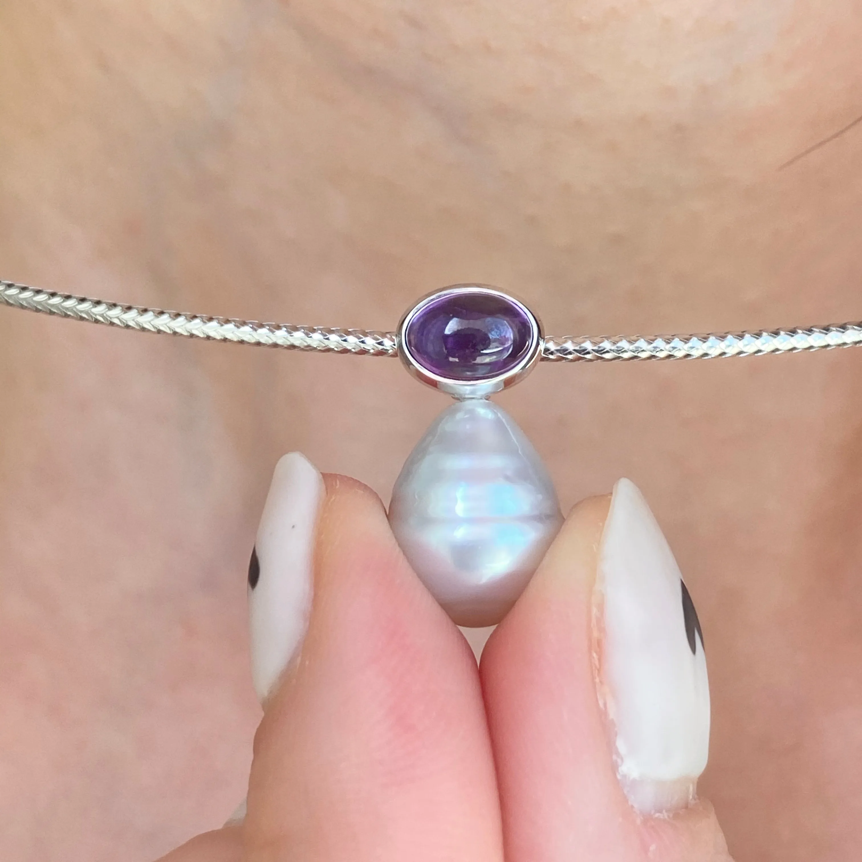 14KT White Gold Cabochon Amethyst   11mm Paspaley South Sea Pearl Pendant Slide #3