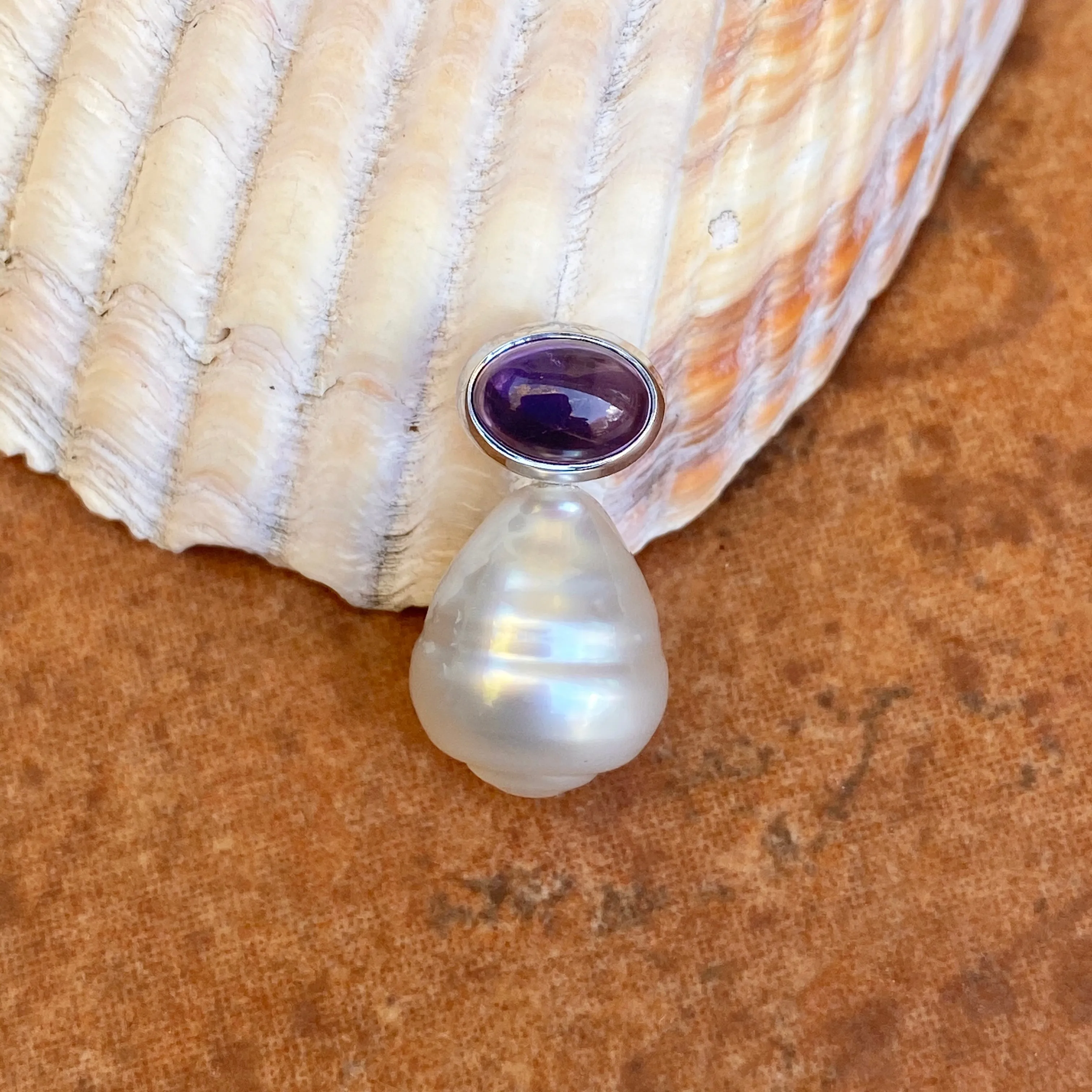 14KT White Gold Cabochon Amethyst   11mm Paspaley South Sea Pearl Pendant Slide #3