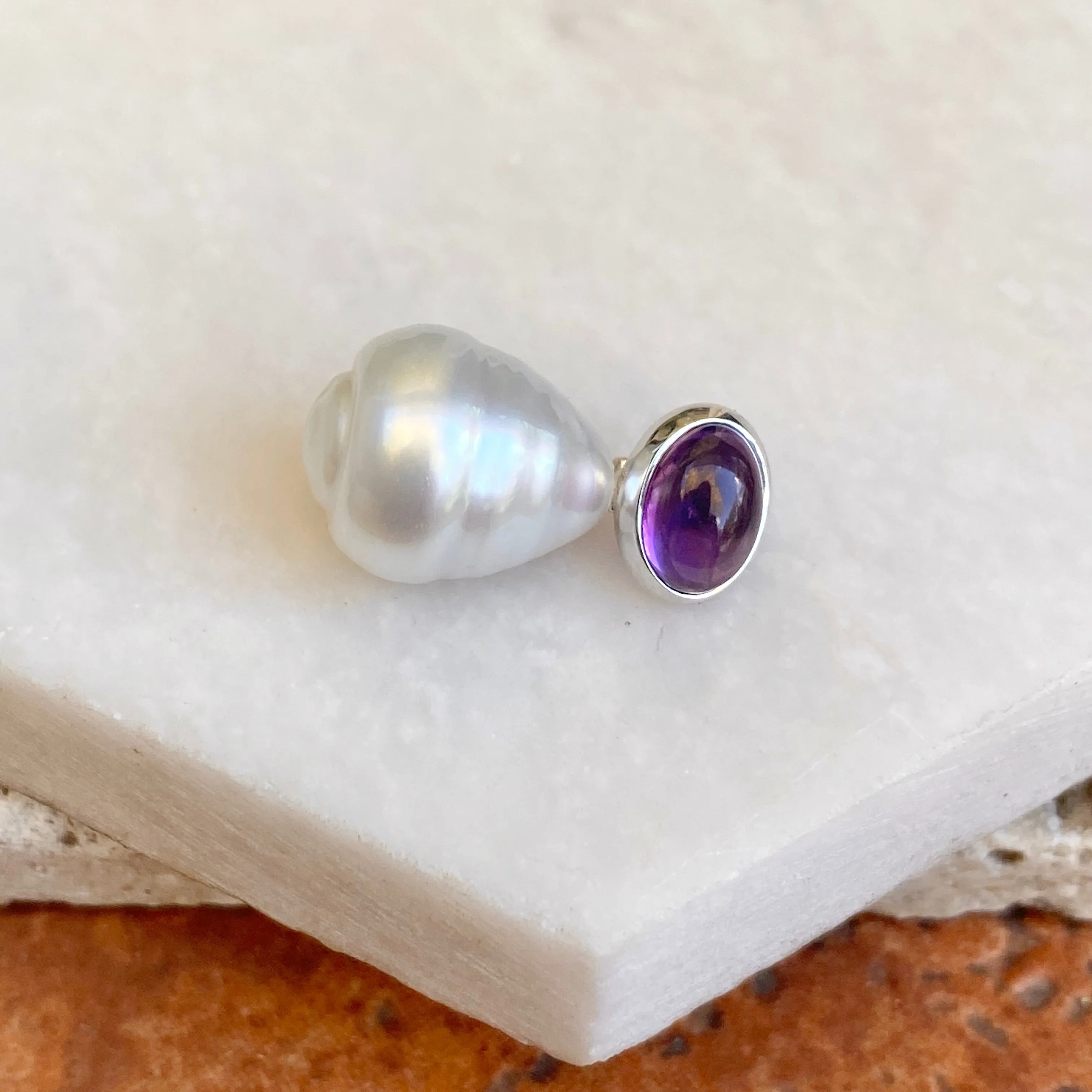 14KT White Gold Cabochon Amethyst   11mm Paspaley South Sea Pearl Pendant Slide #3