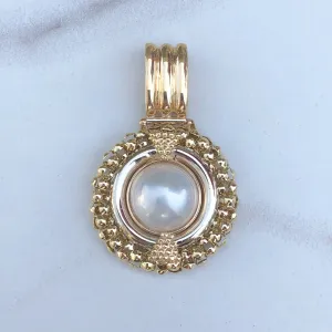 14KT Yellow Gold Mabe Pearl Popcorn Detailed Pendant Omega Slide