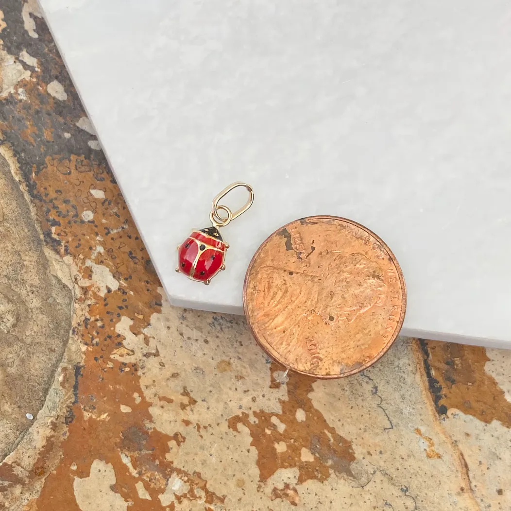 14KT Yellow Gold Red Enamel Ladybug Pendant Charm