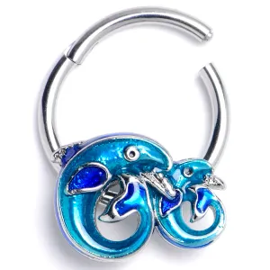 16 Gauge 3/8 Dolphins Blue Beauty Hinged Segment Ring