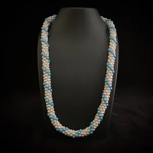 1960s Faux Pearl & Bead Woven Necklace