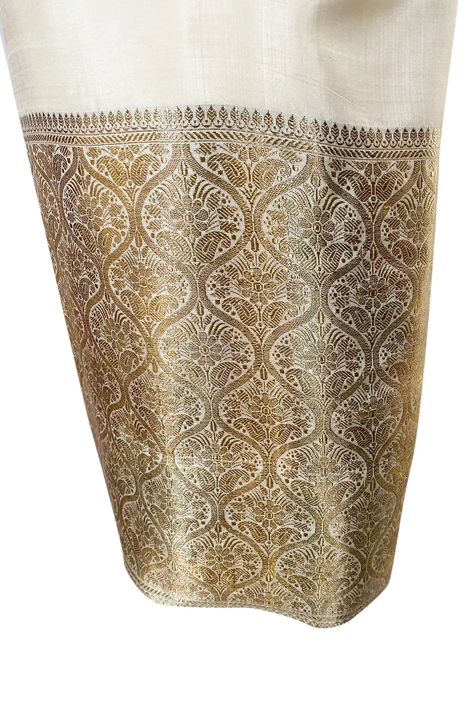 1960s Stavropoulos Gold Embroidered Ivory Silk One Shoulder Dress & Coat