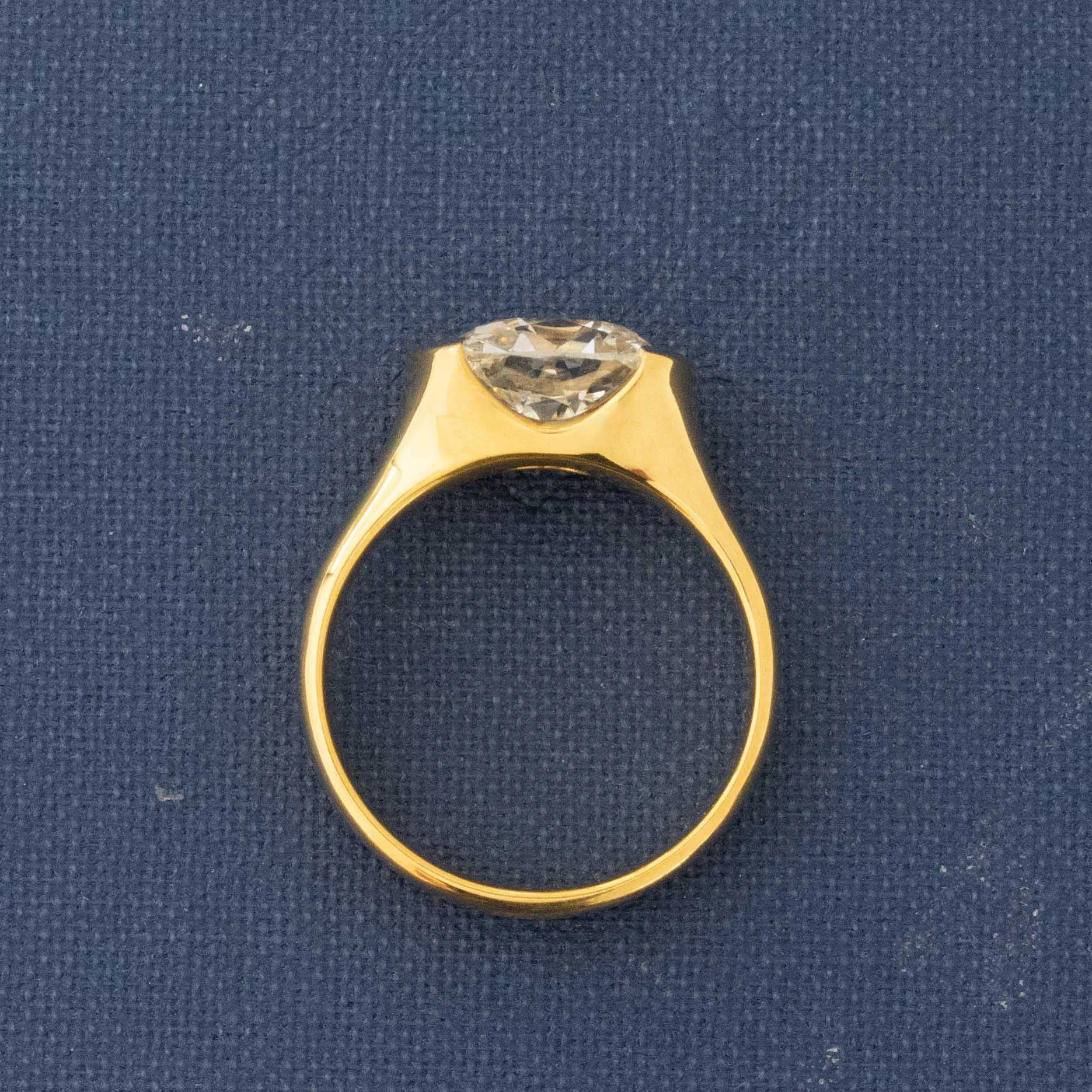 3.01ct Elongated Old Mine Cut Diamond Half-Bezel Solitaire