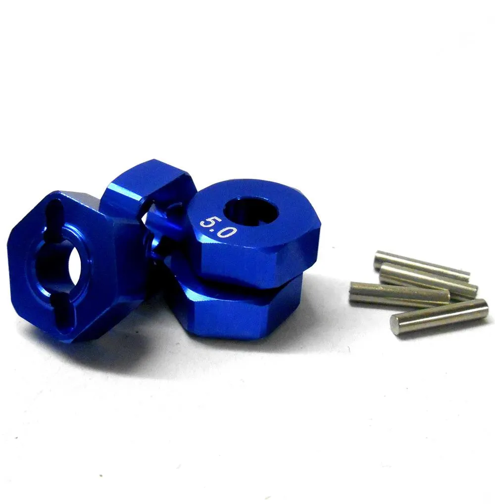 57815B 1/10 Scale RC M12 12mm Alloy Wheel Adaptors With Pins Nut Blue 5mm Wide