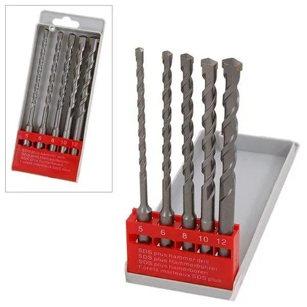 5Pc Sds  Hammer Drill Bit Set 5Mm-12Mm Carbide Tipped Sds Plus Masonry Bits