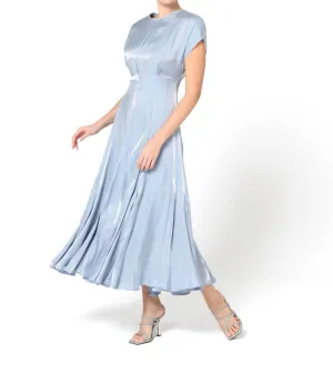 Aimee Foiled-Finish Midi Dress In Sky Blue