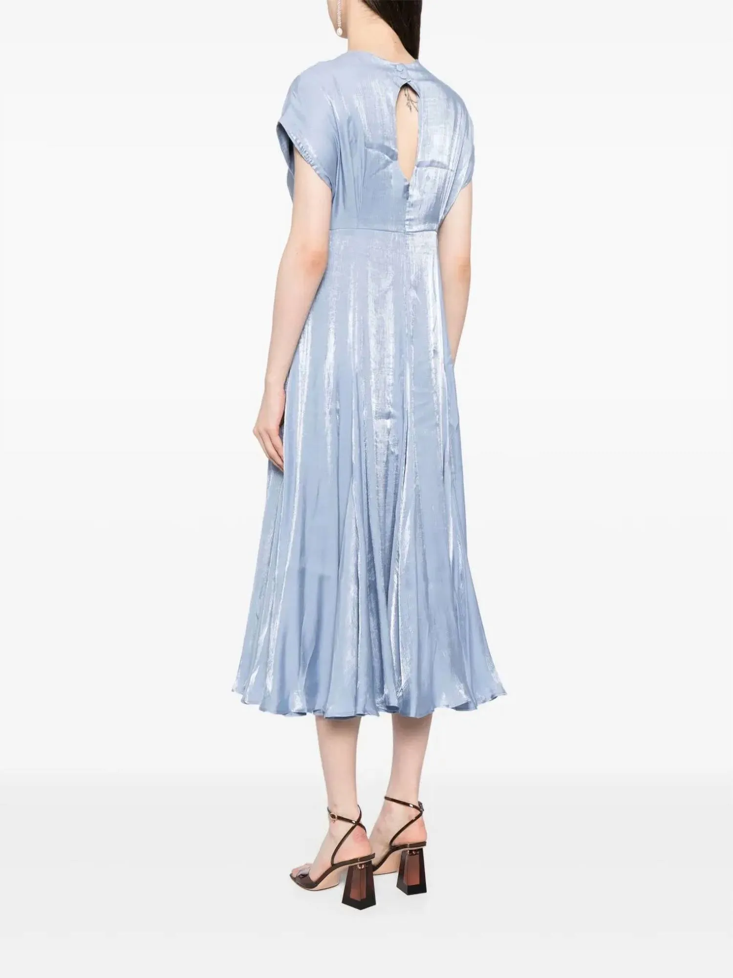 Aimee Foiled-Finish Midi Dress In Sky Blue