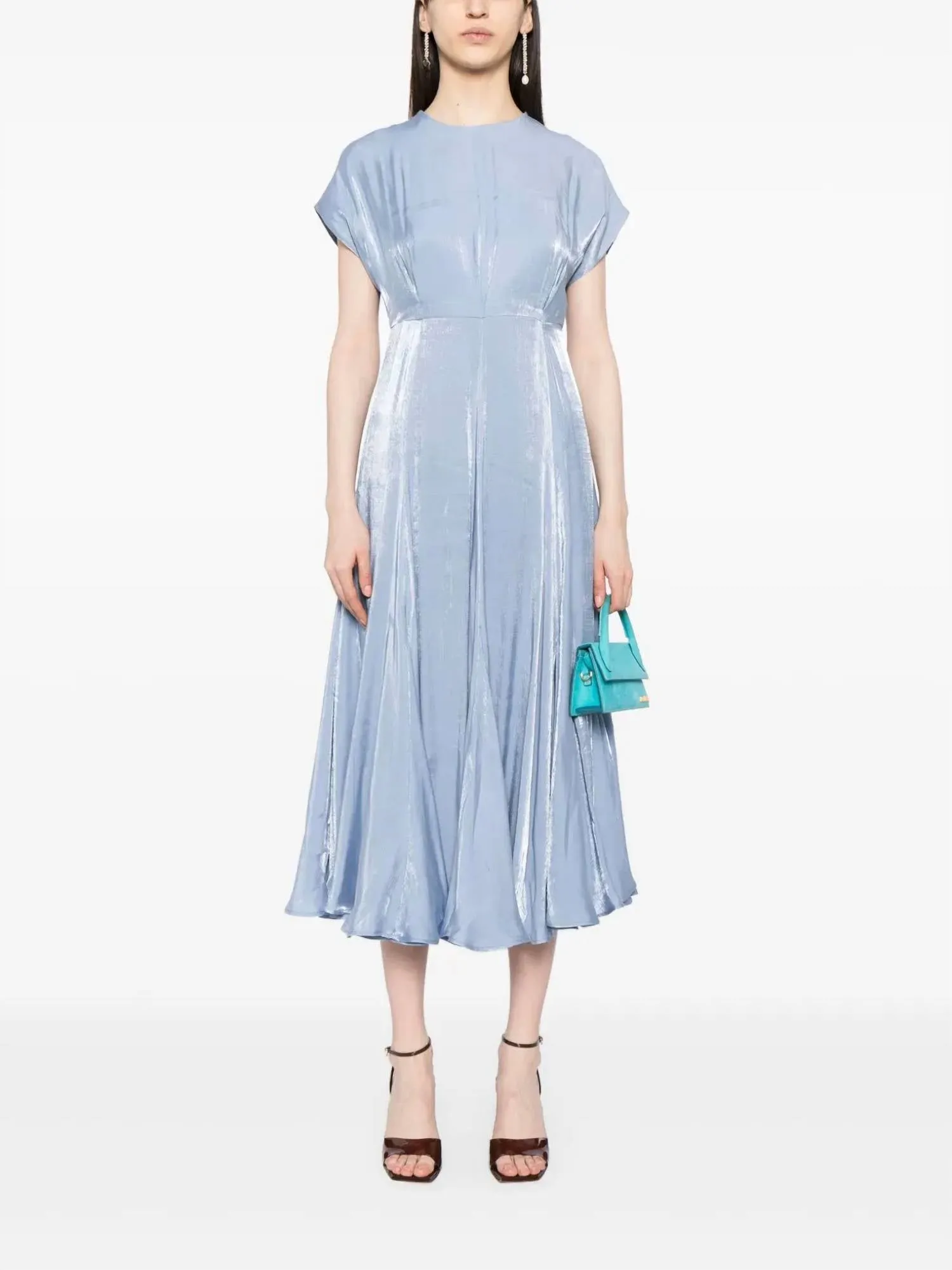 Aimee Foiled-Finish Midi Dress In Sky Blue