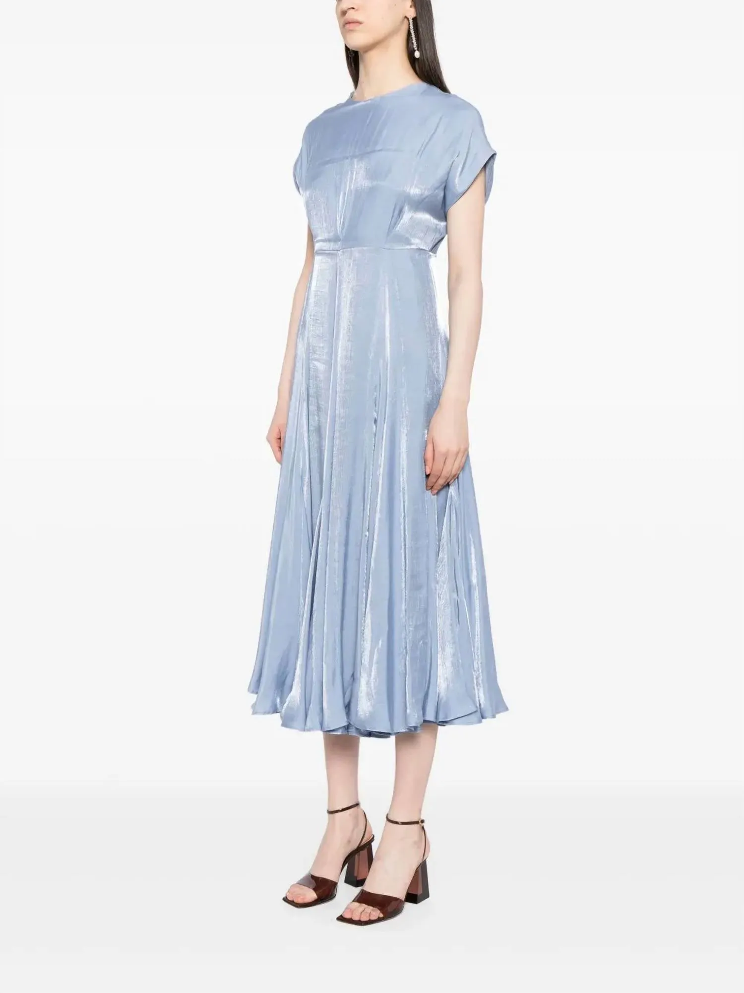 Aimee Foiled-Finish Midi Dress In Sky Blue