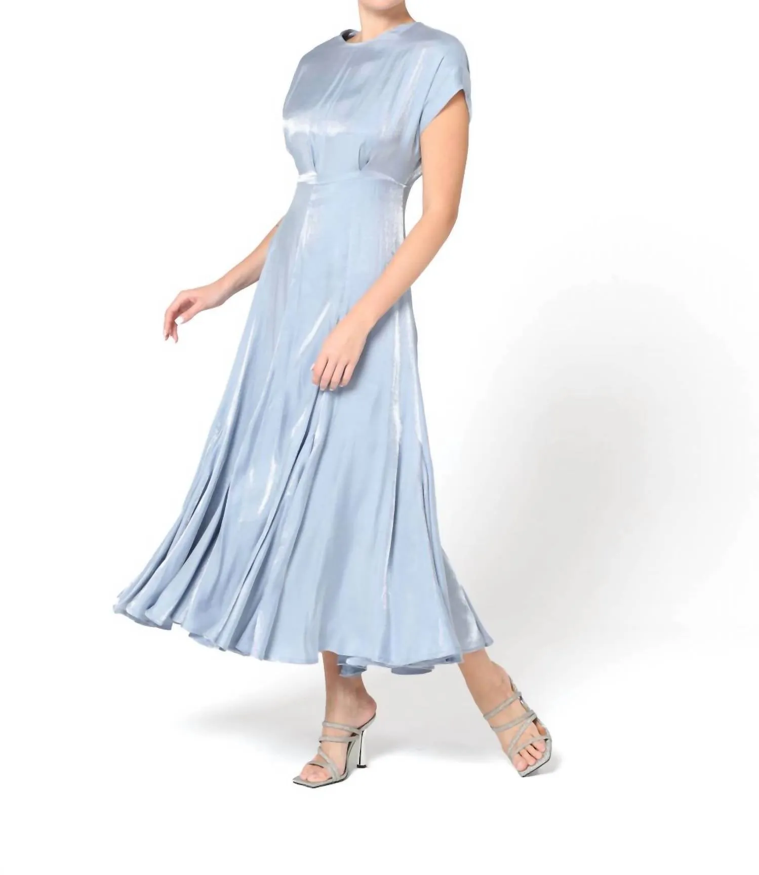 Aimee Foiled-Finish Midi Dress In Sky Blue