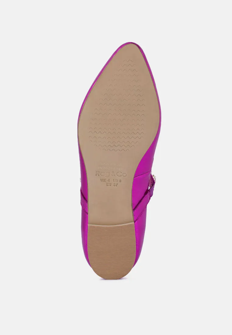 Alverno Metallic Diamante Mary Jane Leather Flats By Ruw