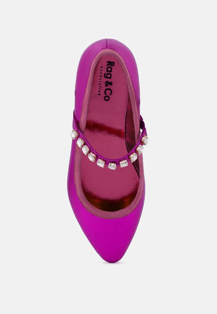Alverno Metallic Diamante Mary Jane Leather Flats By Ruw