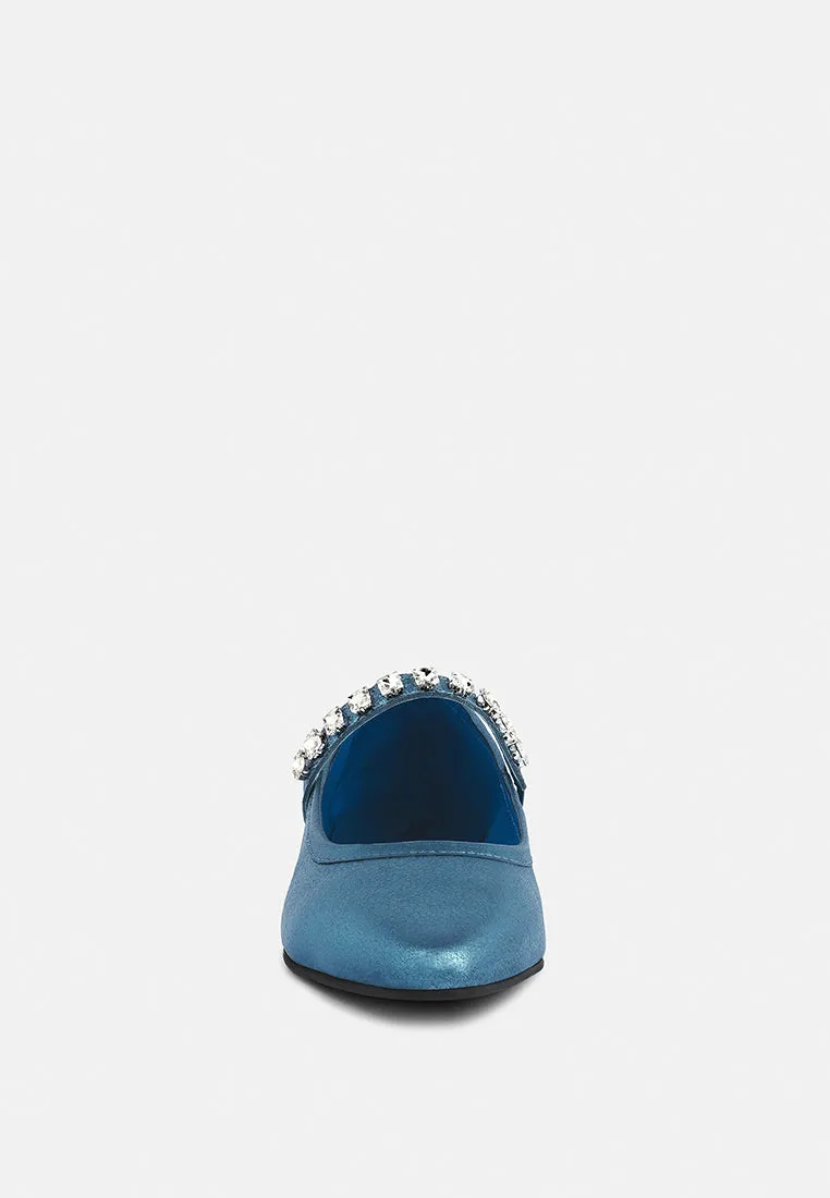 Alverno Metallic Diamante Mary Jane Leather Flats By Ruw