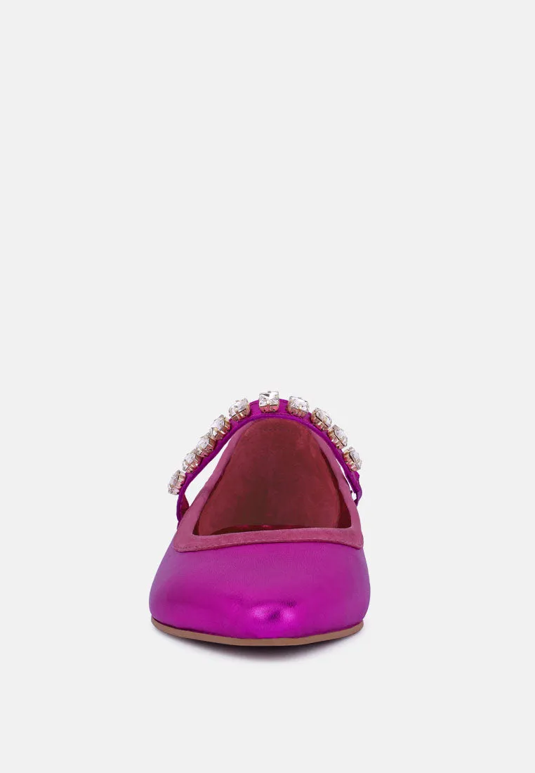 Alverno Metallic Diamante Mary Jane Leather Flats By Ruw