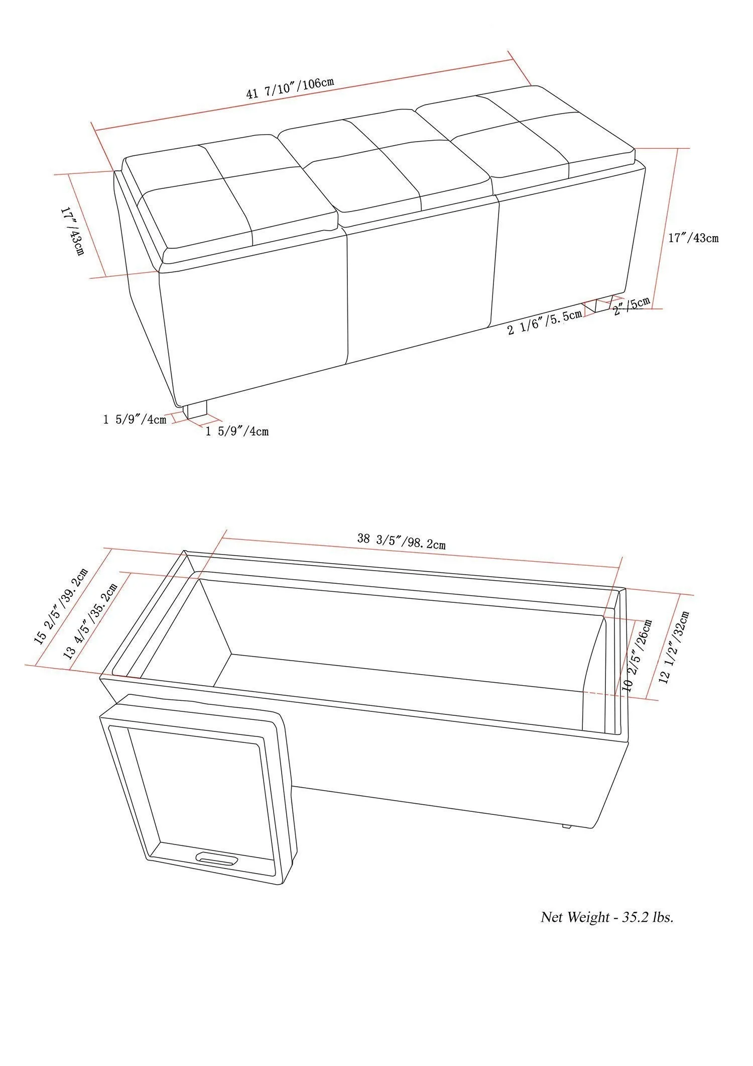Avalon 3 Trays Ottoman in Vegan Leather