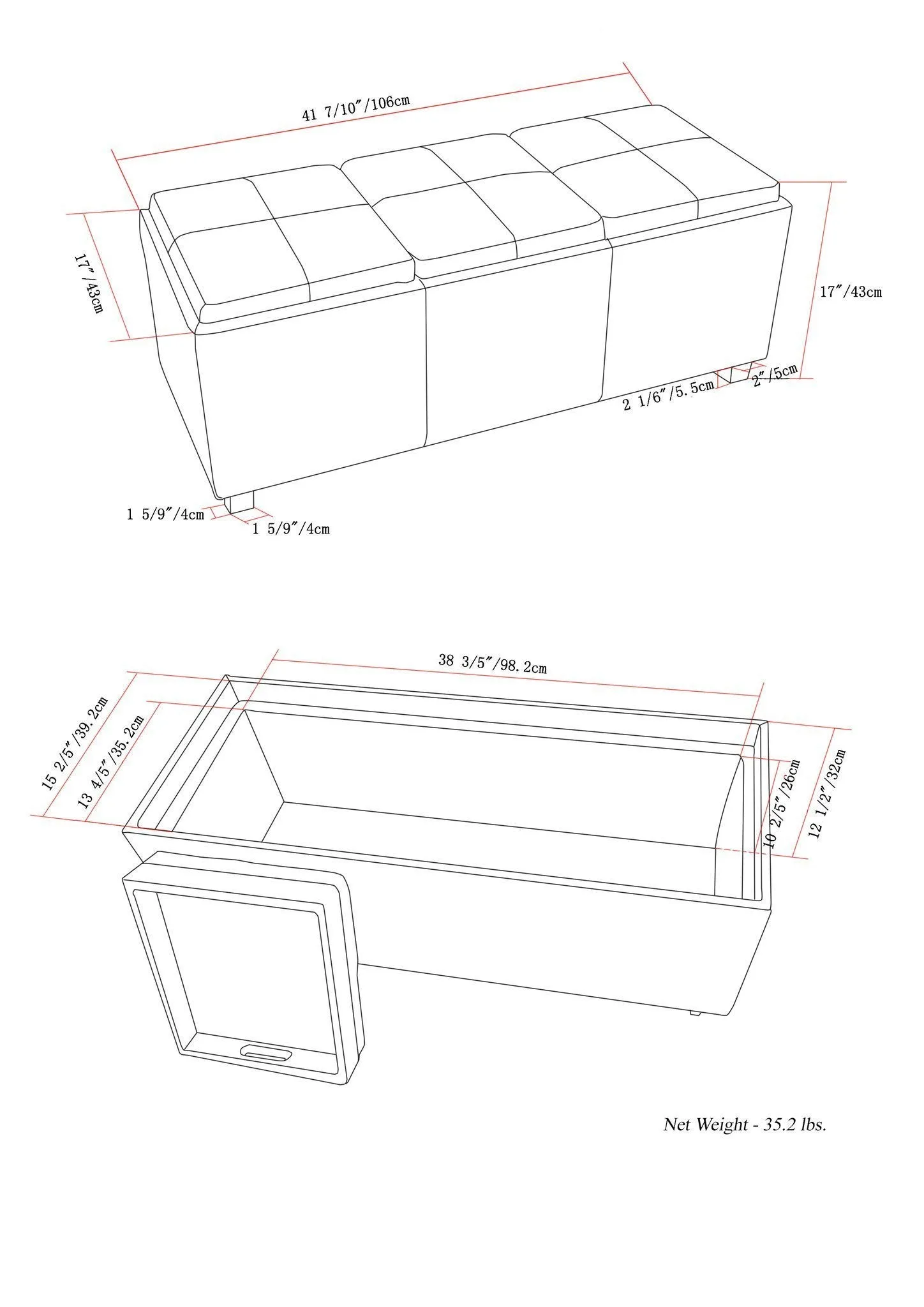 Avalon 3 Trays Ottoman in Vegan Leather