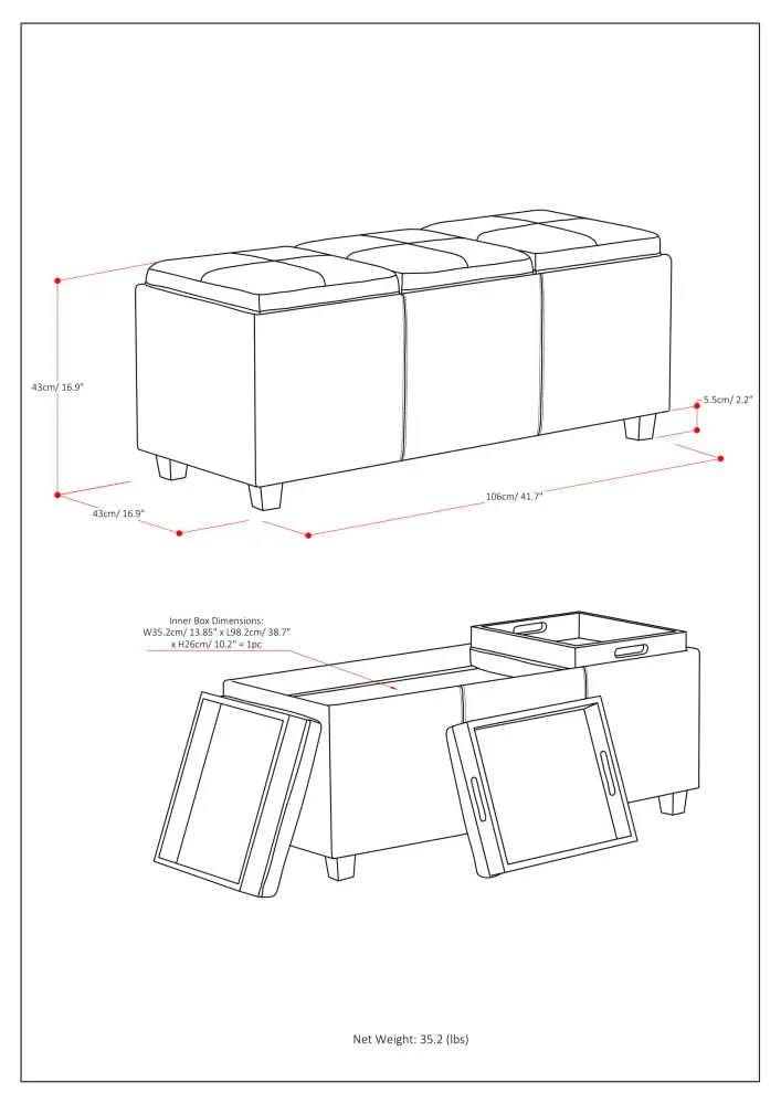 Avalon 3 Trays Ottoman in Vegan Leather