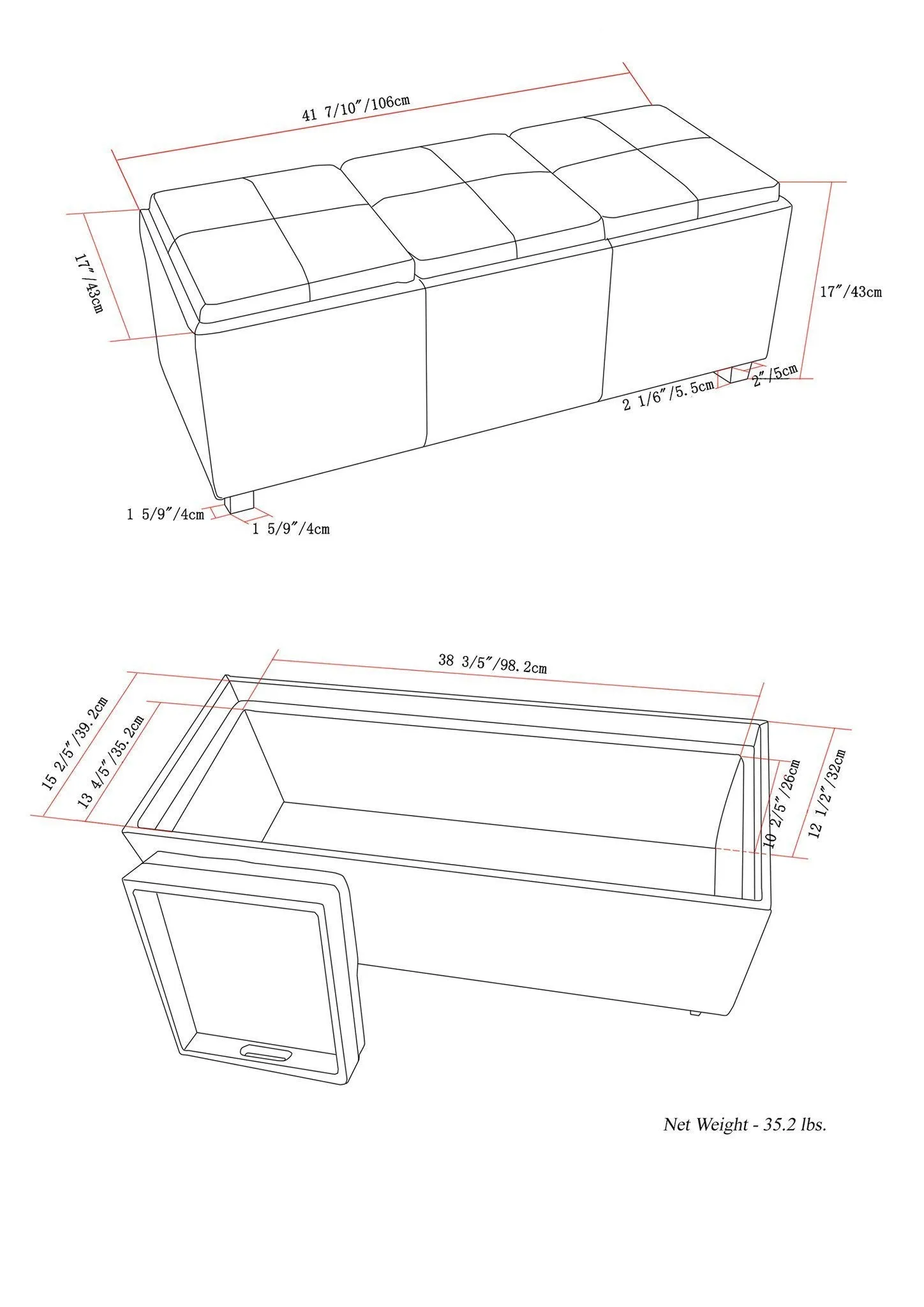 Avalon 3 Trays Ottoman in Vegan Leather