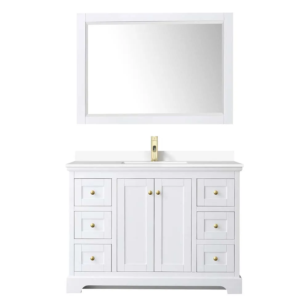 Avery 48 Inch Single Bathroom Vanity in White - Brushed Gold Trim